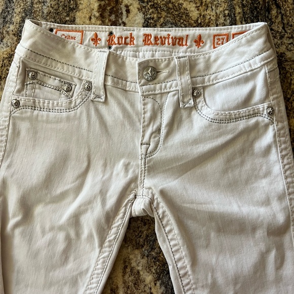 Gently Used-Rock Revival Celine Straight White Jeans. Sz 27 - Picture 6 of 7